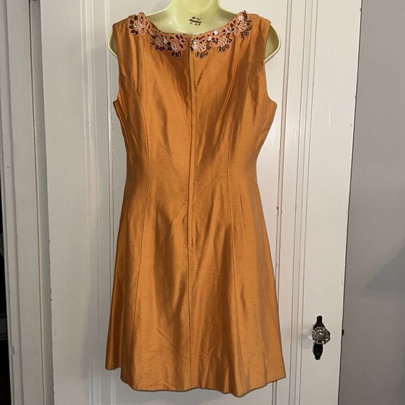 Vintage 60s orange sleeveless  pearl & sequined V neckline short dressy dress - Picture 7 of 8